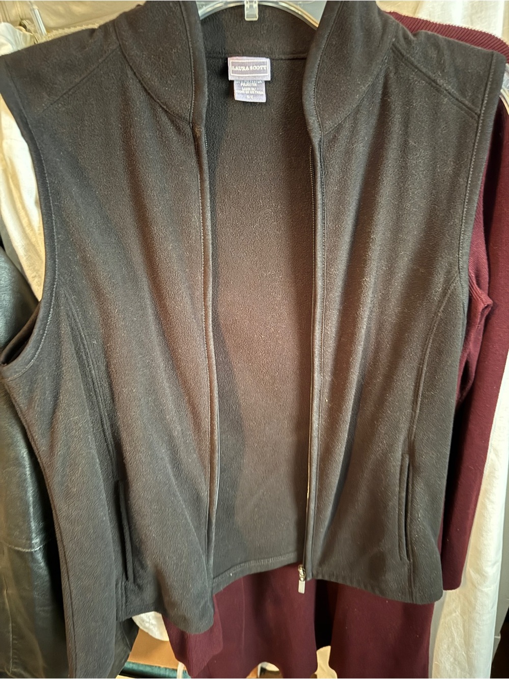 Laura Scott Black Sleeveless Fleece Vest with Stand Collar